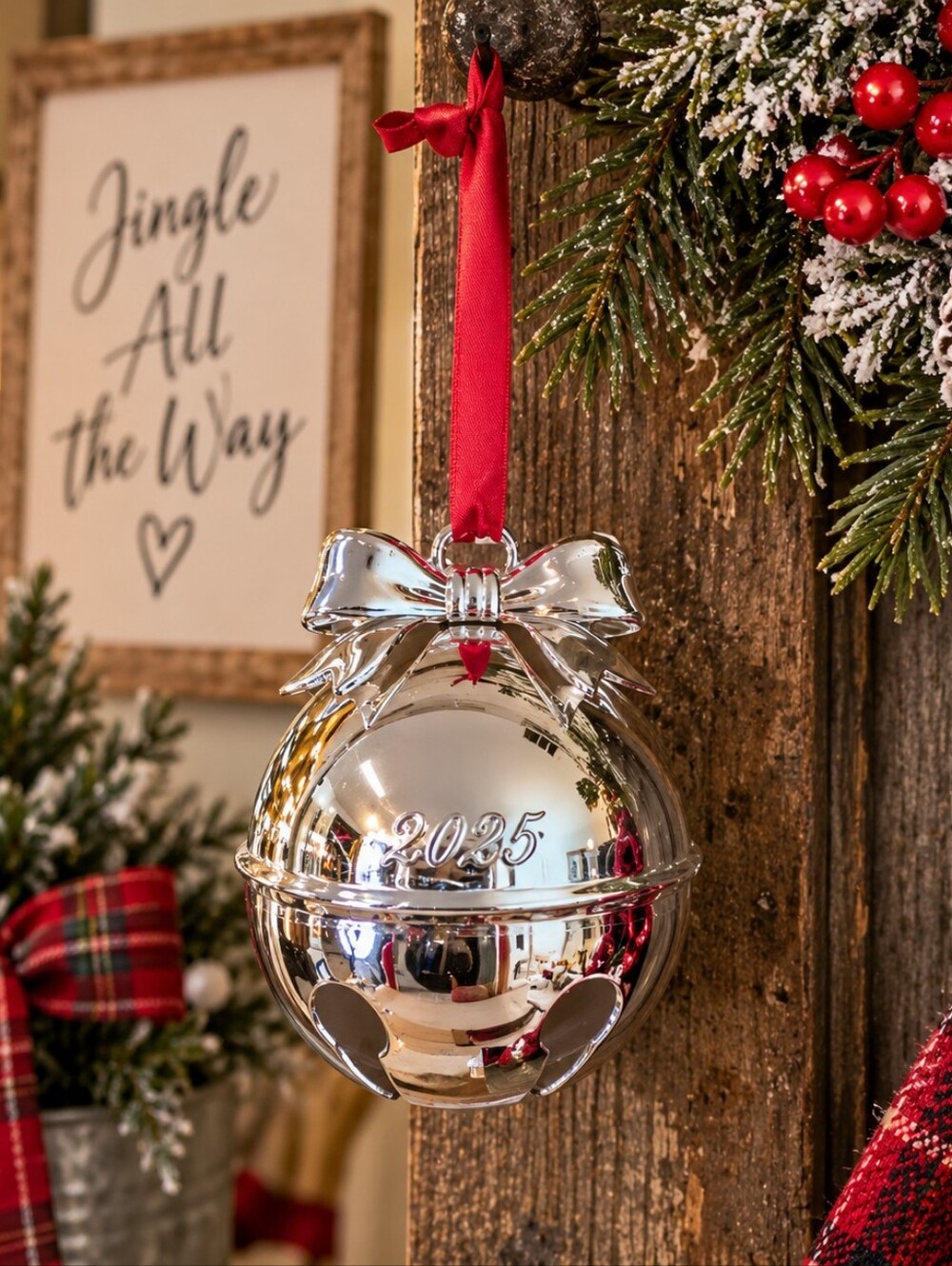 Lenox 2025 Silver Bell Christmas Ornament Red Ribbon Boxed Keepsake, NWT